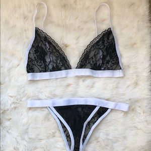 See Through Black and White Lace Bra & Bikini Set